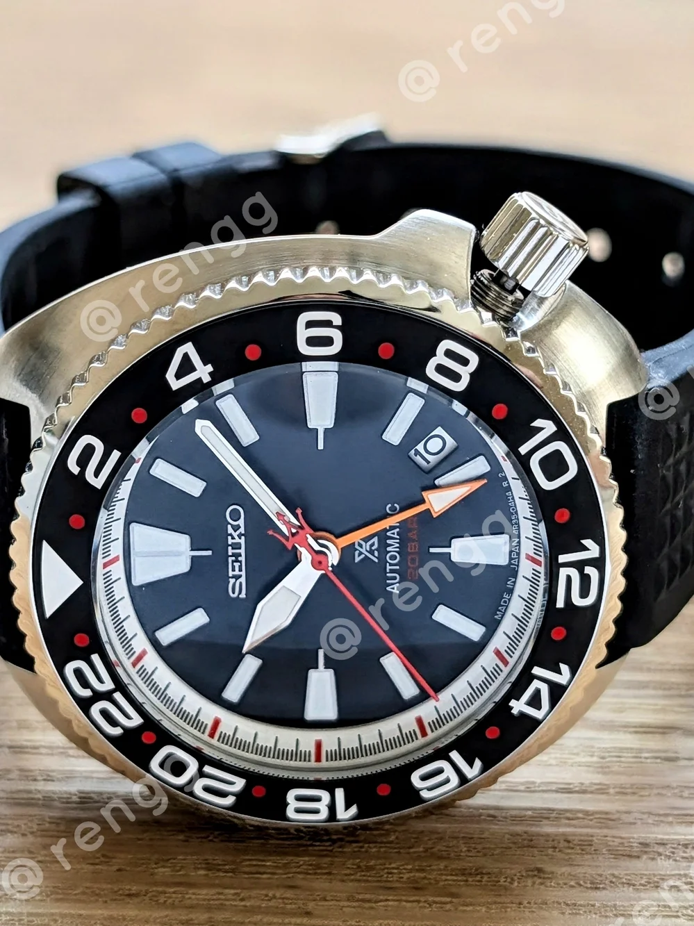 45mm Seiko Men's Black Automatic GMT Willard Diver Mod Watch 24jewels